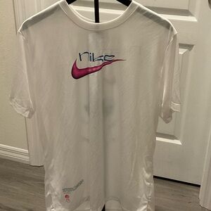 Nike White Tee with Pink Swoosh